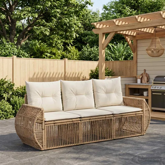 vidaXL Tuinbankenset 3 st 3-zits Beige en Crème Wit poly rattan, foto 2