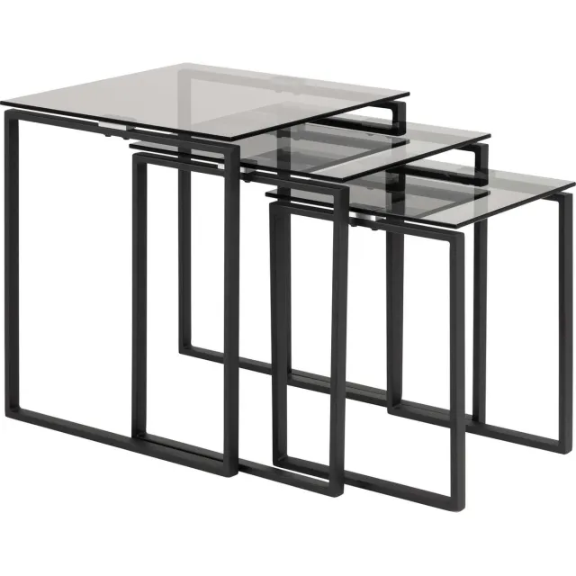 Giga Living Salontafel Jordis - Glas/Zwart Set Van 3 - 50x50x55cm