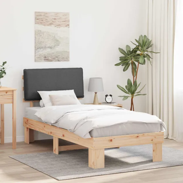 vidaXL Bedframe met Gevoerd Hoofdgedeelte Donkergrijs 90 x 200 cm