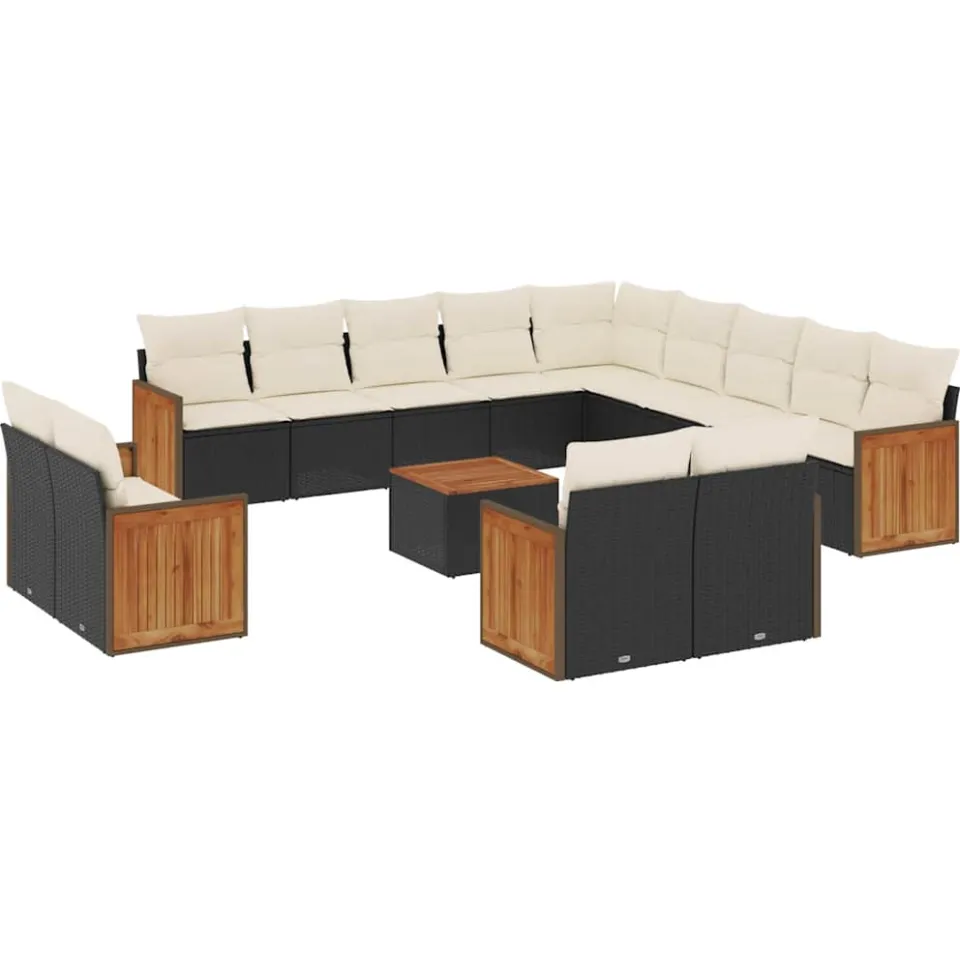 vidaXL 14-delige Loungeset met kussens poly rattan zwart