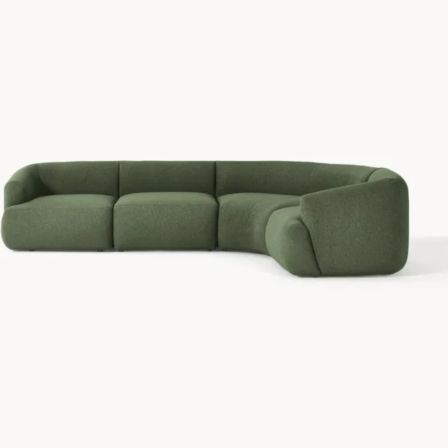 Westwing Collection Modulaire bouclé hoekbank Sofia (4-zits) Groen