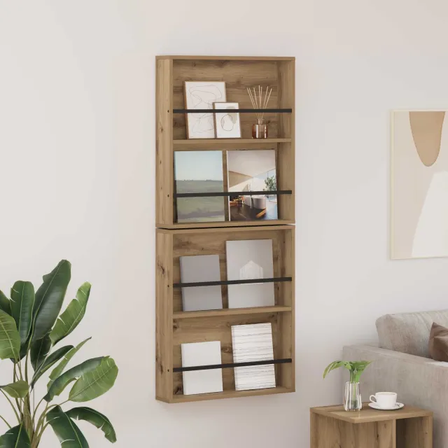 vidaXL Tijdschrift Rek 2 st Artisan Eiken 60 x 12 x 70 cm Bewerkt hout Bruin