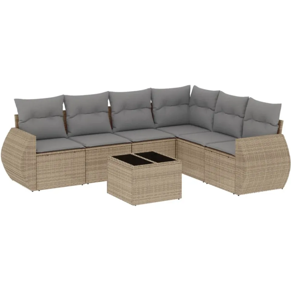 vidaXL 7-delige Loungeset met kussens poly rattan beige, foto 3