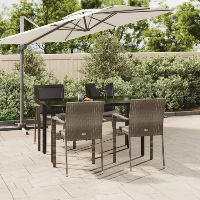 vidaXL 5-delige Tuinset met kussens poly rattan zwart en grijs, foto 2