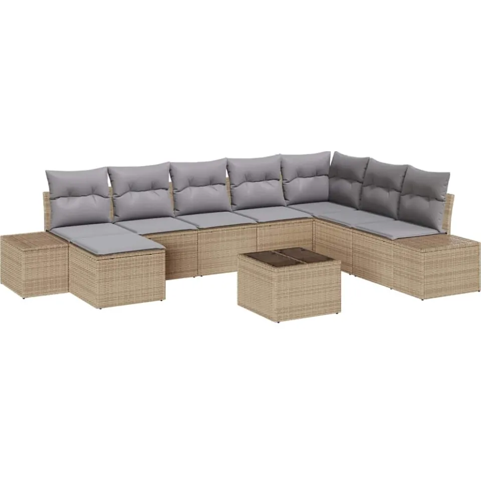 vidaXL Tuin Sofa Set 8 st Beige en Lichtgrijs poly rattan