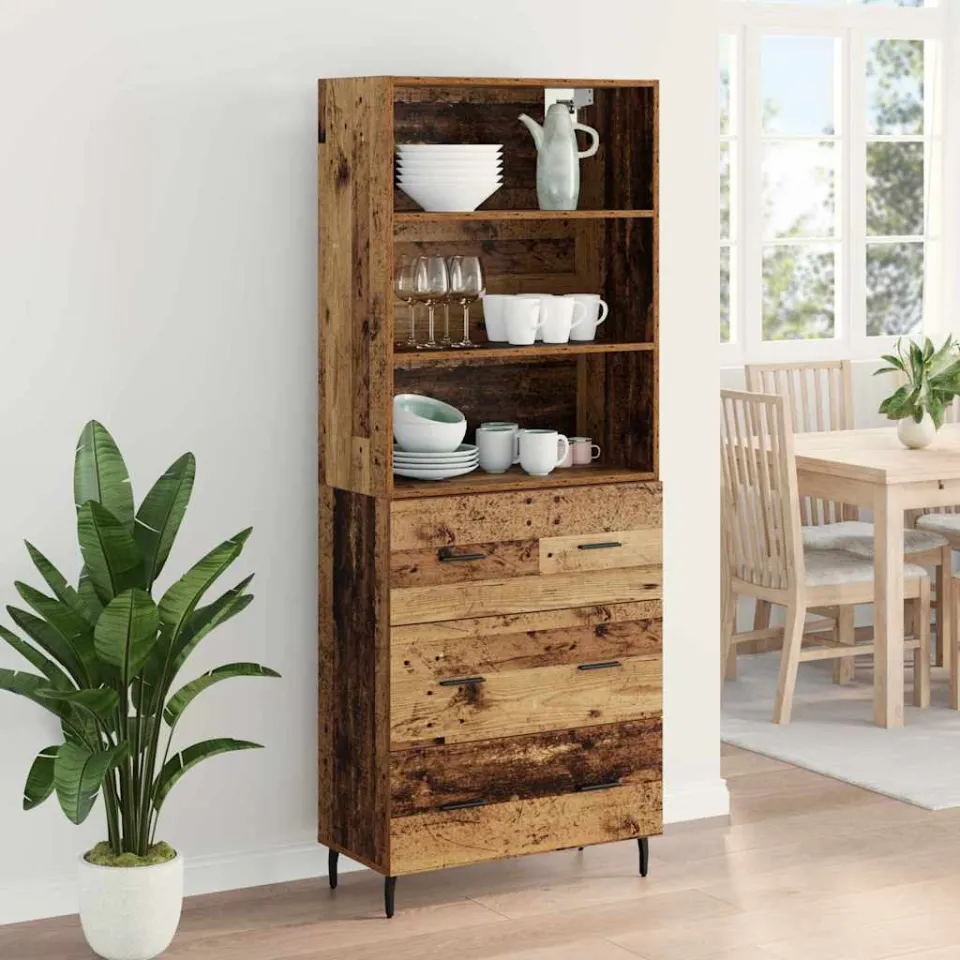 vidaXL Hoge kast 2 st Oud Hout 69,5 x 32,5 x 180 cm Bewerkt hout bruin, foto 4