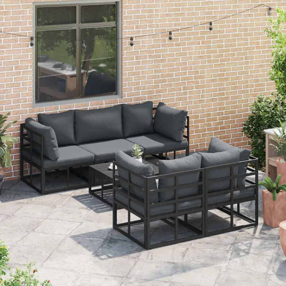 vidaXL Tuinbankenset 6 st Zwart Staal, foto 4
