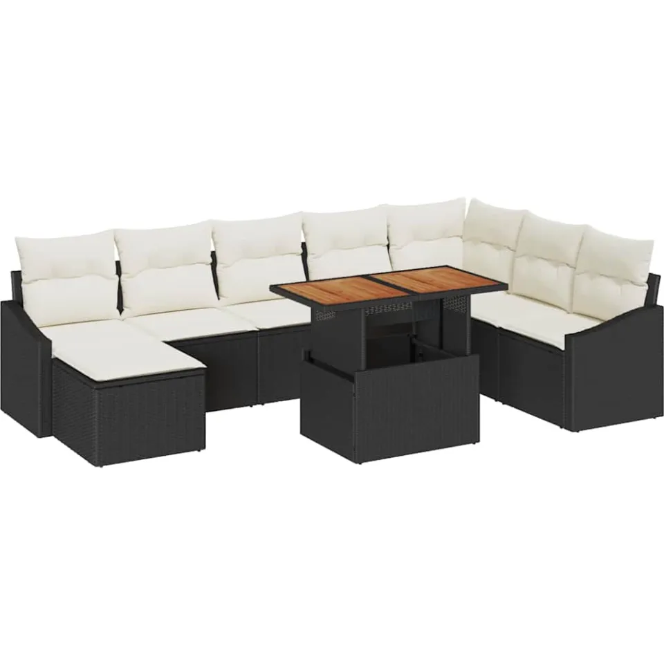 vidaXL Tuin Sofa Set 9 st Zwart Poly riet