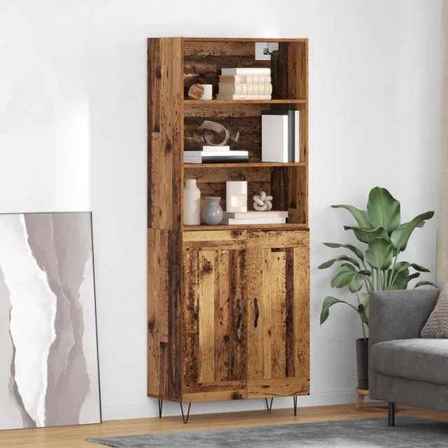 vidaXL Hoge kast 2 st Oudhout 69,5 x 34 x 180 cm Bewerkt hout en glas bruin, foto 2