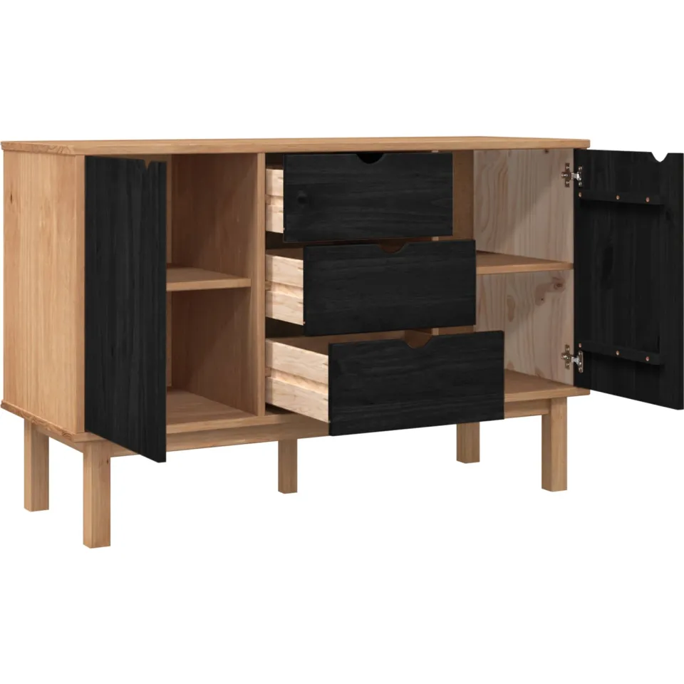 vidaXL Dressoir OTTA Zwart 113,5 x 43 x 73 cm Massief grenenhout