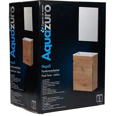 Aquazuro Fonteinmeubelset Napoli - Inclusief Wastafel En Spiegel - Softclose - Naturel Eiken - 39,4x21,7x52cm, foto 3