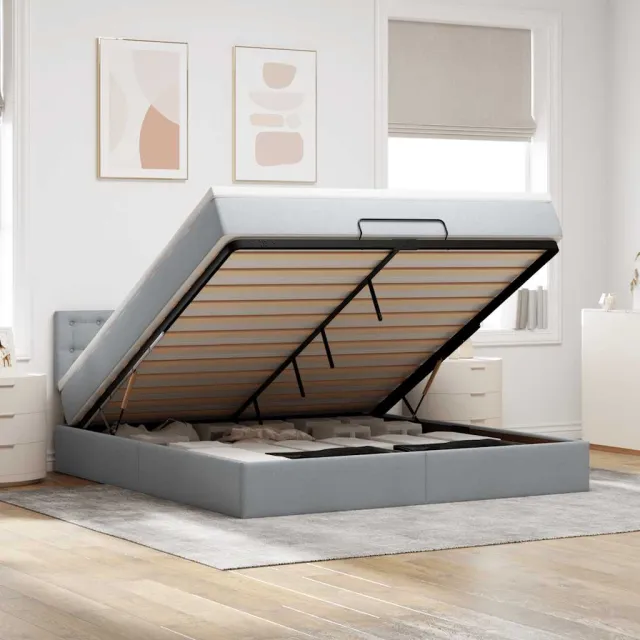 vidaXL Ottoman bed met matras 180x200cm stof lichtgrijs grijs