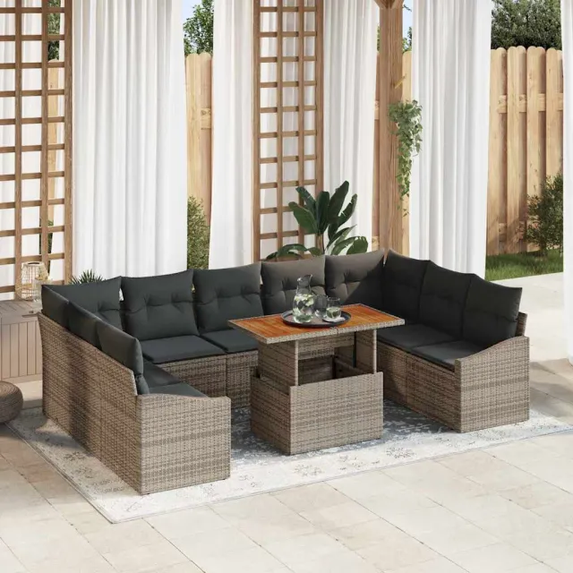 vidaXL Tuin Sofa Set 10 st Grijs Poly riet, foto 2