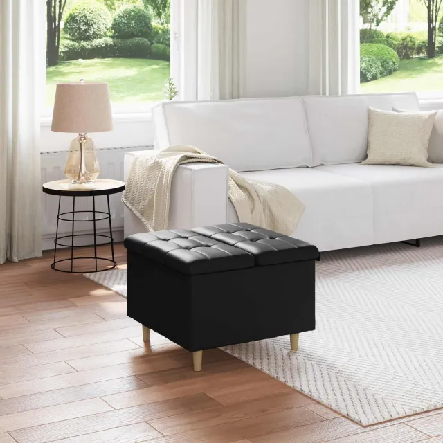 vidaXL Ottoman met Opbergruimte Zwart 60 x 60 x 45 cm Kunstleer