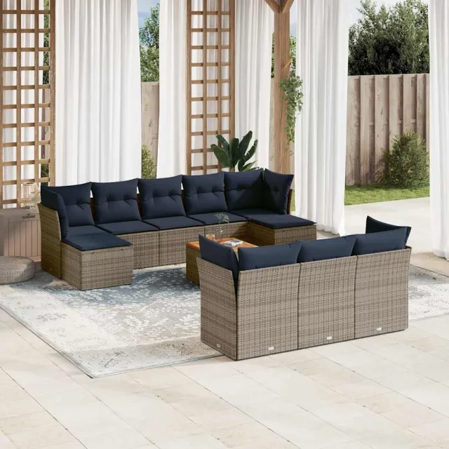 vidaXL 11-delige tuinbankset met kussens, grijs polyrotan, foto 2