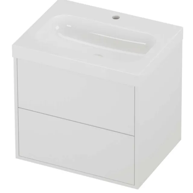 Proline Haga Badmeubelset Polystone Mezza 1 Kraangat Voor Grepen 60x46x58 cm Glans Wit Mat White Mat Wit