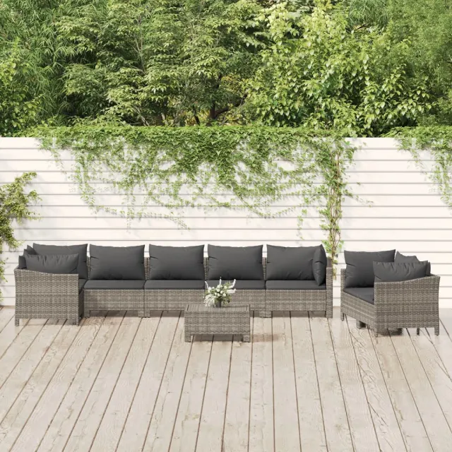 vidaXL 9-delige Loungeset met kussens poly rattan grijs, foto 2