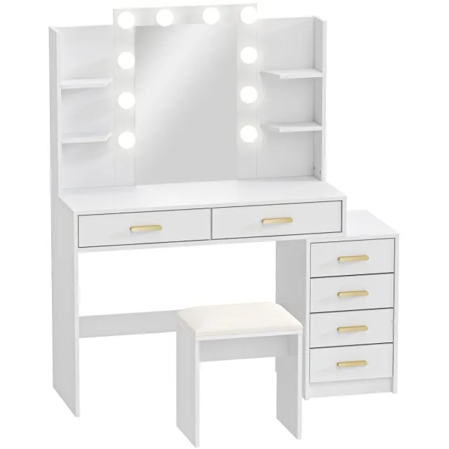 GranMaison Kaptafel met spiegel en verlichting - Make up tafel - Make up - Toilettafel - Met lades - Wit