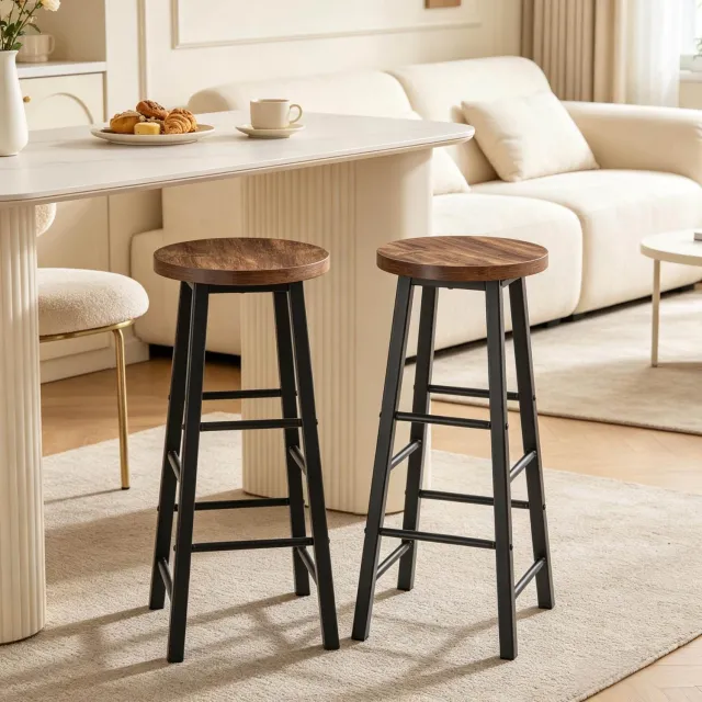 WUVRIE Barkrukken set van 2 - MDF zitting met metalen frame en voetensteun - Zwart/vintage