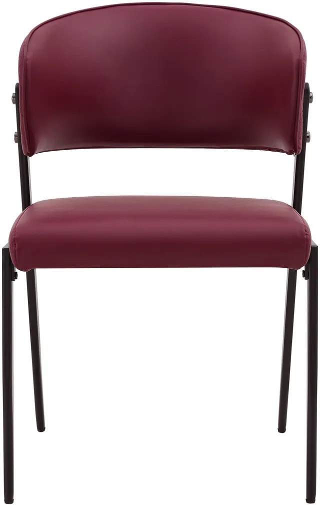 SONNENH Eetkamerstoelen set van 2 met gebogen rug - PU-kunstleer - wijnrode bekleding - zwarte metalen poten Wijnrood / Zwart