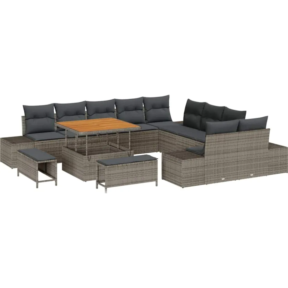 vidaXL Tuinbankenset 13 st Grijs poly rattan