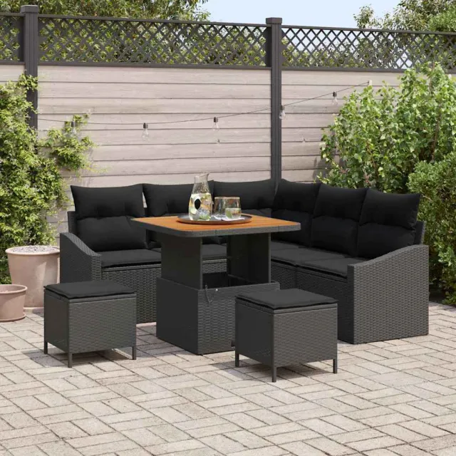 vidaXL Tuinbankenset 8 st Zwart poly rattan, foto 2
