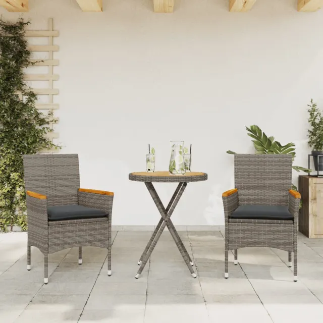 vidaXL 3-delige Bistroset met kussens poly rattan en acaciahout grijs, foto 2