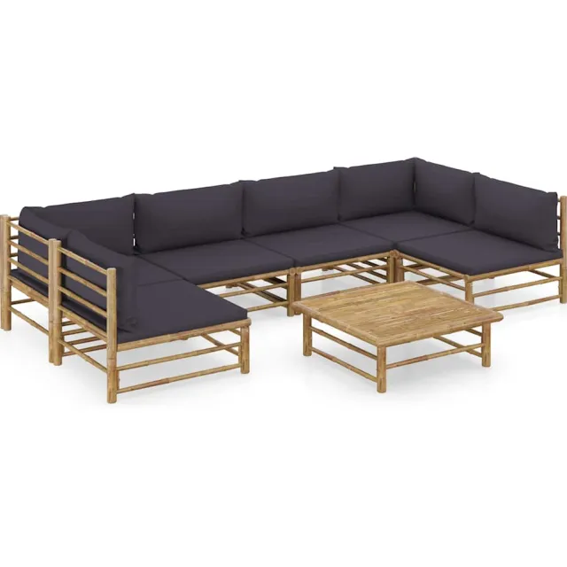 vidaXL 7-delige Loungeset met donkergrijze kussens bamboe Grijs