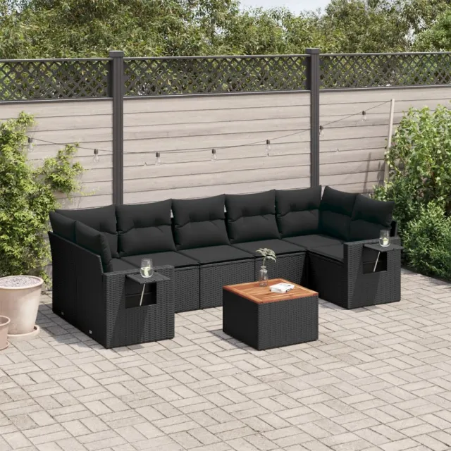 vidaXL 8-delige Loungeset met kussens poly rattan zwart, foto 2