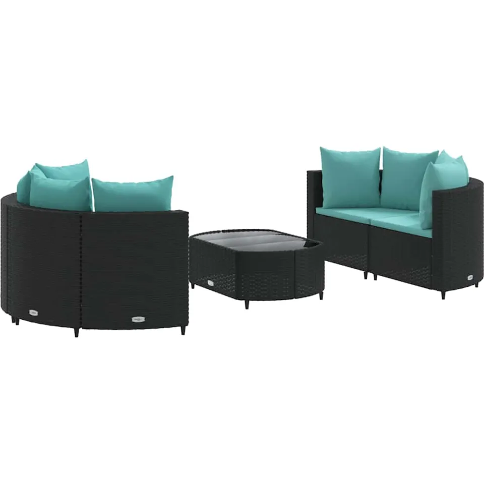 vidaXL 5-delige Loungeset met kussens poly rattan zwart, foto 3