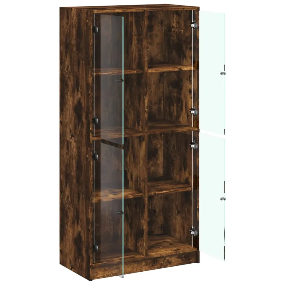 vidaXL Hoge kast met deuren 68x37x142 cm bewerkt hout gerookt eiken, foto 4
