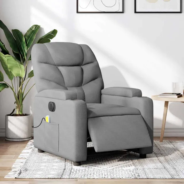 vidaXL Massagestoel elektrisch verstelbaar stof lichtgrijs grijs