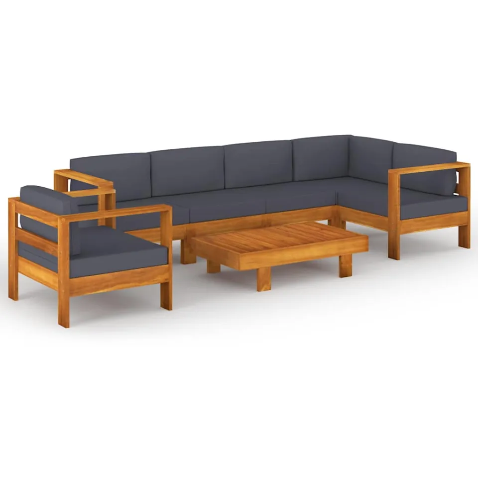 vidaXL 7-delige Loungeset met donkergrijze kussens acaciahout grijs, foto 3