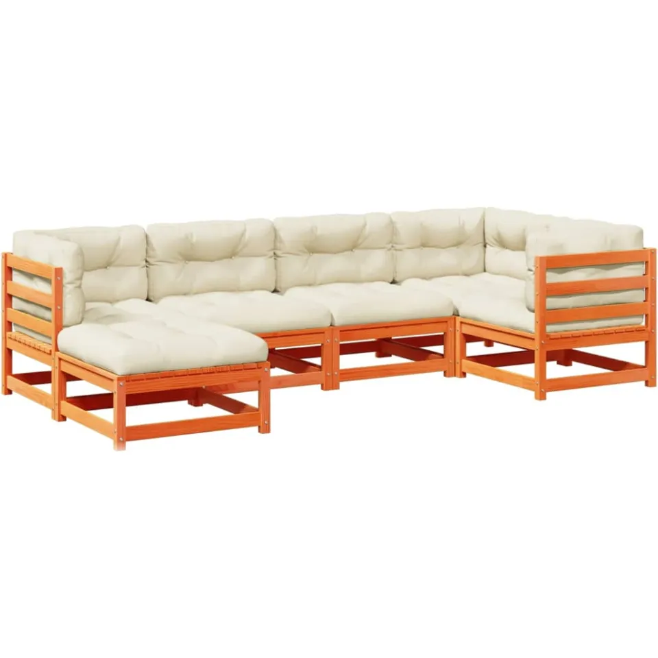 vidaXL 6-delige Loungeset met kussens massief grenenhout wasbruin