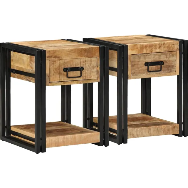 vidaXL Nachtkastjes 2 stuks 40x40x50 cm Massief ruw hout Mango Bruin