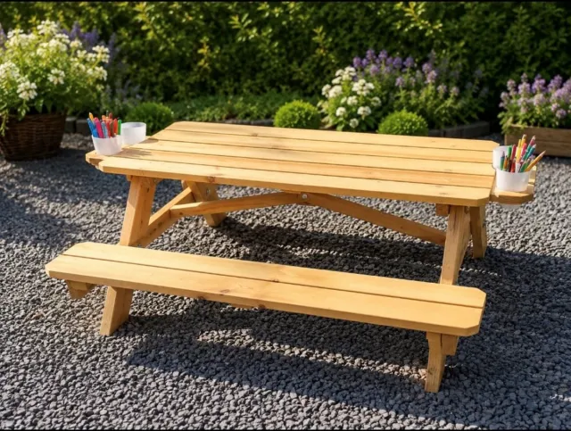 woodcreators hilversum kinderpicknicktafel - Slim ontwerp met bekerhouders -inclusief 4 bekers - picknicktafel - tafel - tuintafel - zomer - parasol - kinderen hout