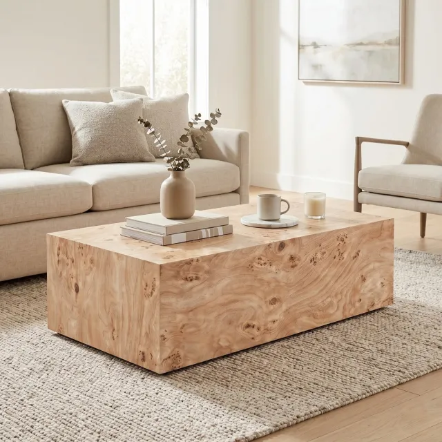 REDOM Salontafel - MDF constructie - Rechthoekige blokstructuur - Glad onderhoudsvriendelijk oppervlak - Moderne stijl - Woonkamer - Houtlook - Hout - 90 x 50 x 30 cm Houtkleur