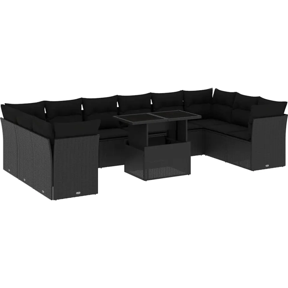 vidaXL 11-delige Loungeset met kussens poly rattan zwart