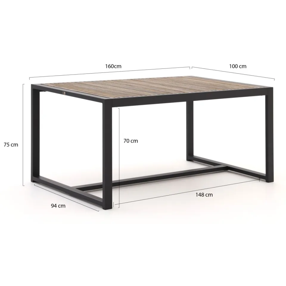 Bellagio tuinmeubelen Bellagio Cadora dining tuintafel 160x100x75cm grijs, foto 3