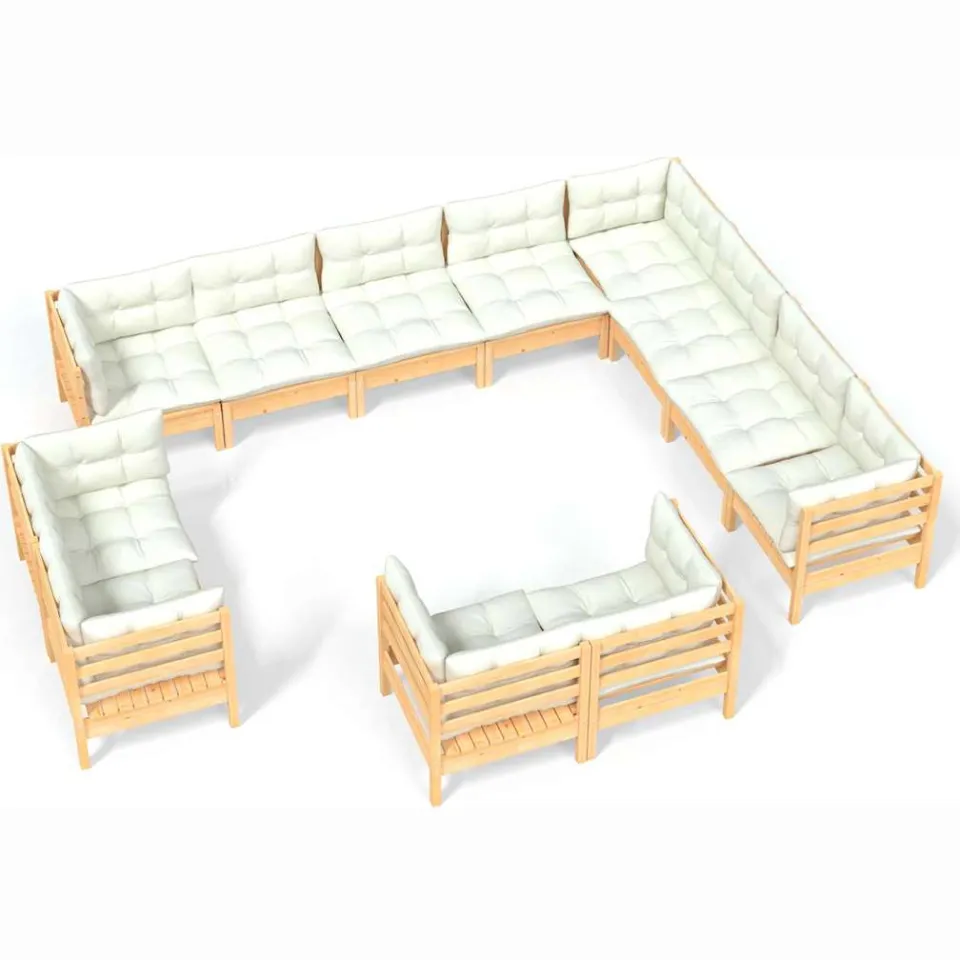 vidaXL 12-delige Loungeset met crèmekleurige kussens grenenhout, foto 3