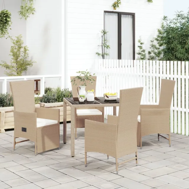 vidaXL 5-delige Tuinset met kussens poly rattan beige, foto 2
