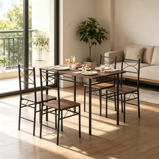 MIVRAY Eetkamerset 110 x 76 x 70 cm - Ruimtebesparende Tafel Met 4 Stoelen - Voor Eetkamer En Balkon - MDF Bruin Rustiek Bruin