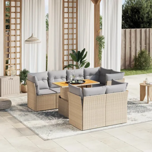 vidaXL 8-delige Loungeset met kussens poly rattan beige, foto 2