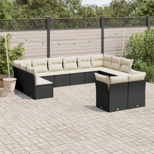 vidaXL 12-delige Loungeset met kussens poly rattan zwart, foto 2