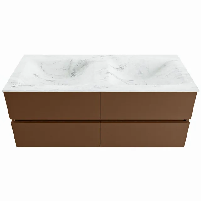 Mondiaz VICA-DLUX 120cm badmeubel onderkast Rust 4 lades. Inbouw wastafel CLOUD dubbel zonder kraangat, kleur Opalo.