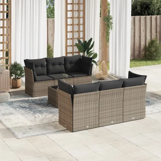 vidaXL 7-delige Loungeset met kussens poly rattan grijs, foto 2