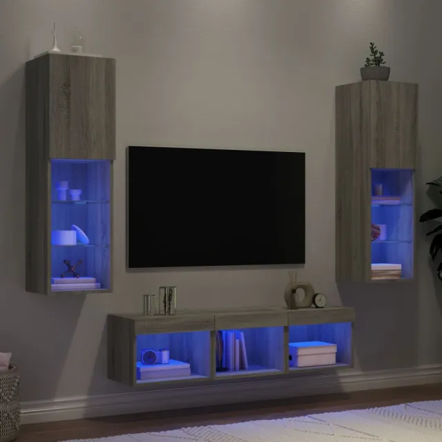 vidaXL 5-delige Tv-wandmeubelset met LED grijs sonoma eikenkleurig, foto 2