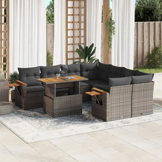 vidaXL 9-delige Loungeset met kussens poly rattan grijs, foto 2