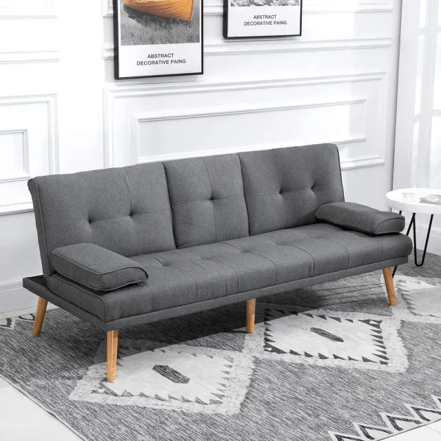 MODENUIT Slaapbank 3-Zits 181 Cm - Met Klaptafel En Bekerhouder - Voor Woonkamer - Polyester - Donkergrijs