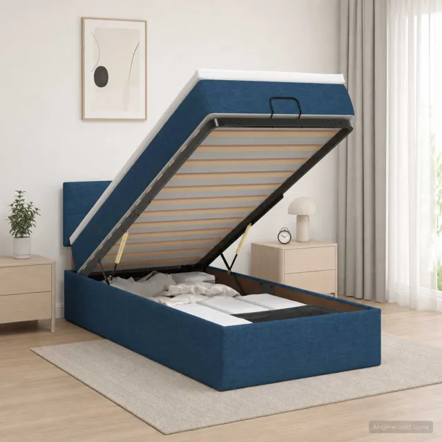 vidaXL Ottoman bed met matras met hoofdeinde Blauw 90 x 190 cm Stof